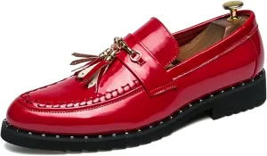 Men's Patent Leather Tassels Slip-On Loafers Classic Flats Smoking Loafers for Business Casual Dress Prom Formal Church Wedding Shoes