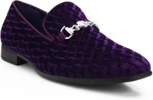 Men's Penny Slip-on Loafer Diamond-Patterned Velvet Dress Shoes Luxury Suede Smoking Slipper Party Prom Wedding Shoes