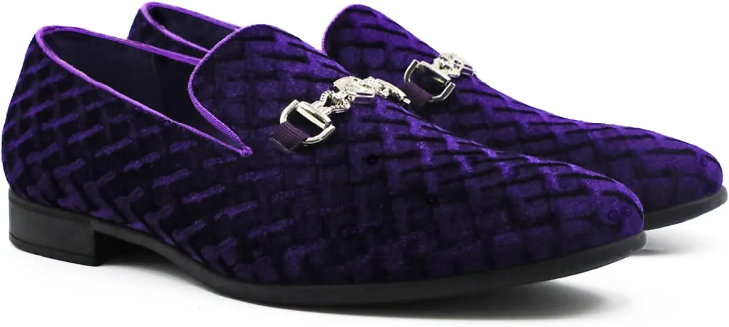 Men's Penny Slip-on Loafer Diamond-Patterned Velvet Dress Shoes Luxury Suede Smoking Slipper Party Prom Wedding Shoes