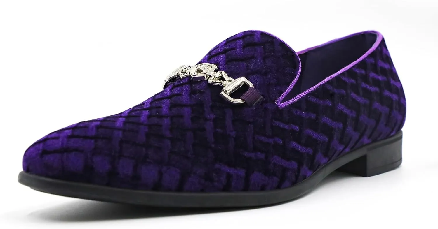 Men's Penny Slip-on Loafer Diamond-Patterned Velvet Dress Shoes Luxury Suede Smoking Slipper Party Prom Wedding Shoes