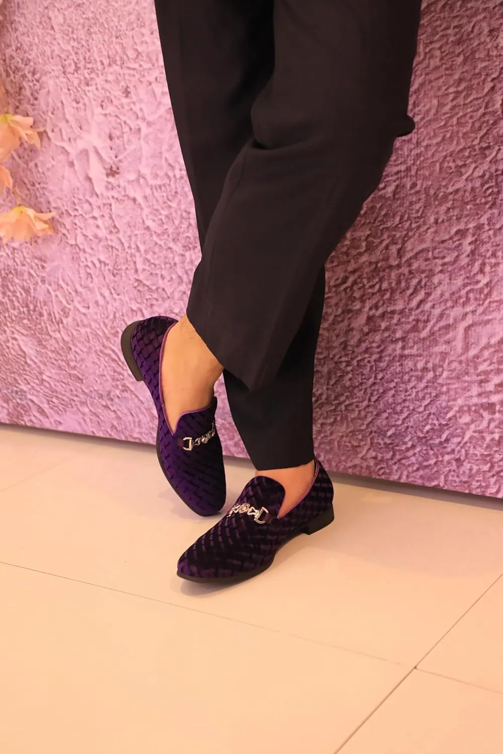 Men's Penny Slip-on Loafer Diamond-Patterned Velvet Dress Shoes Luxury Suede Smoking Slipper Party Prom Wedding Shoes