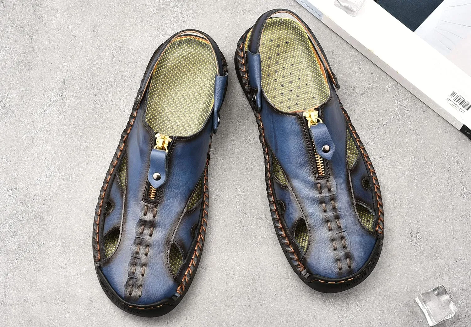Mens Sandals Leather Closed Toe Outdoor Summer Anti-Slip Beach Sandals