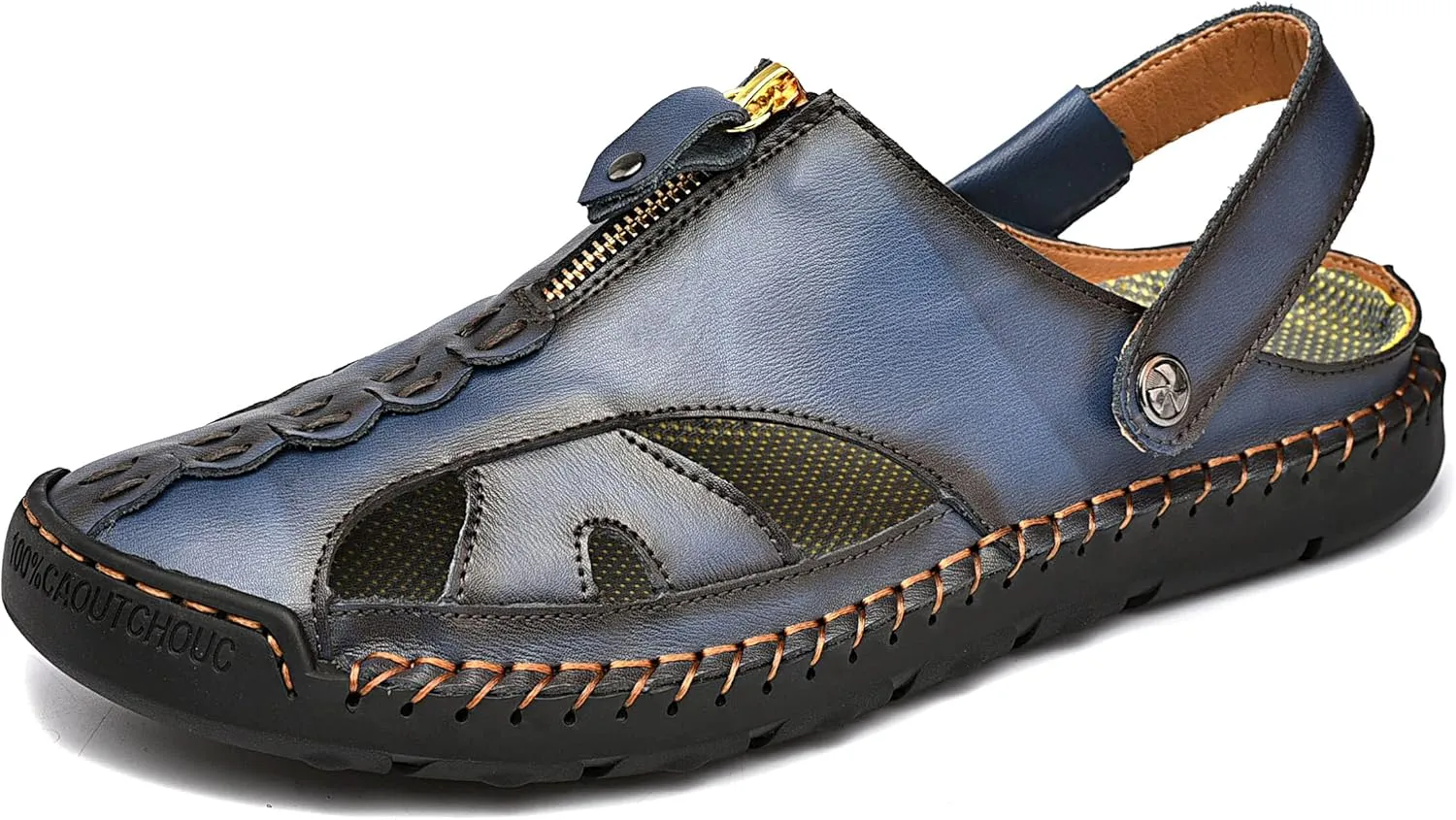 Mens Sandals Leather Closed Toe Outdoor Summer Anti-Slip Beach Sandals