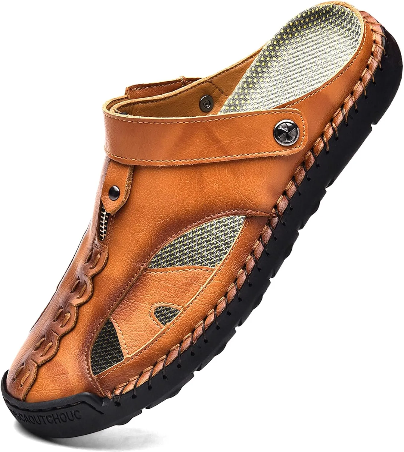 Mens Sandals Leather Closed Toe Outdoor Summer Anti-Slip Beach Sandals