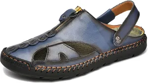 Mens Sandals Leather Closed Toe Outdoor Summer Anti-Slip Beach Sandals