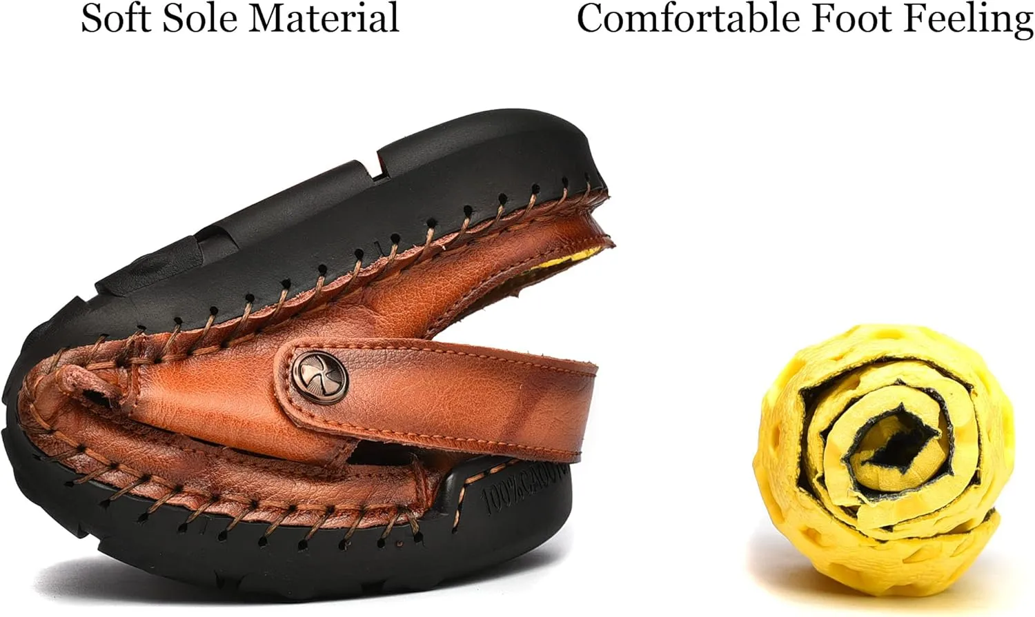 Mens Sandals Leather Closed Toe Outdoor Summer Anti-Slip Beach Sandals