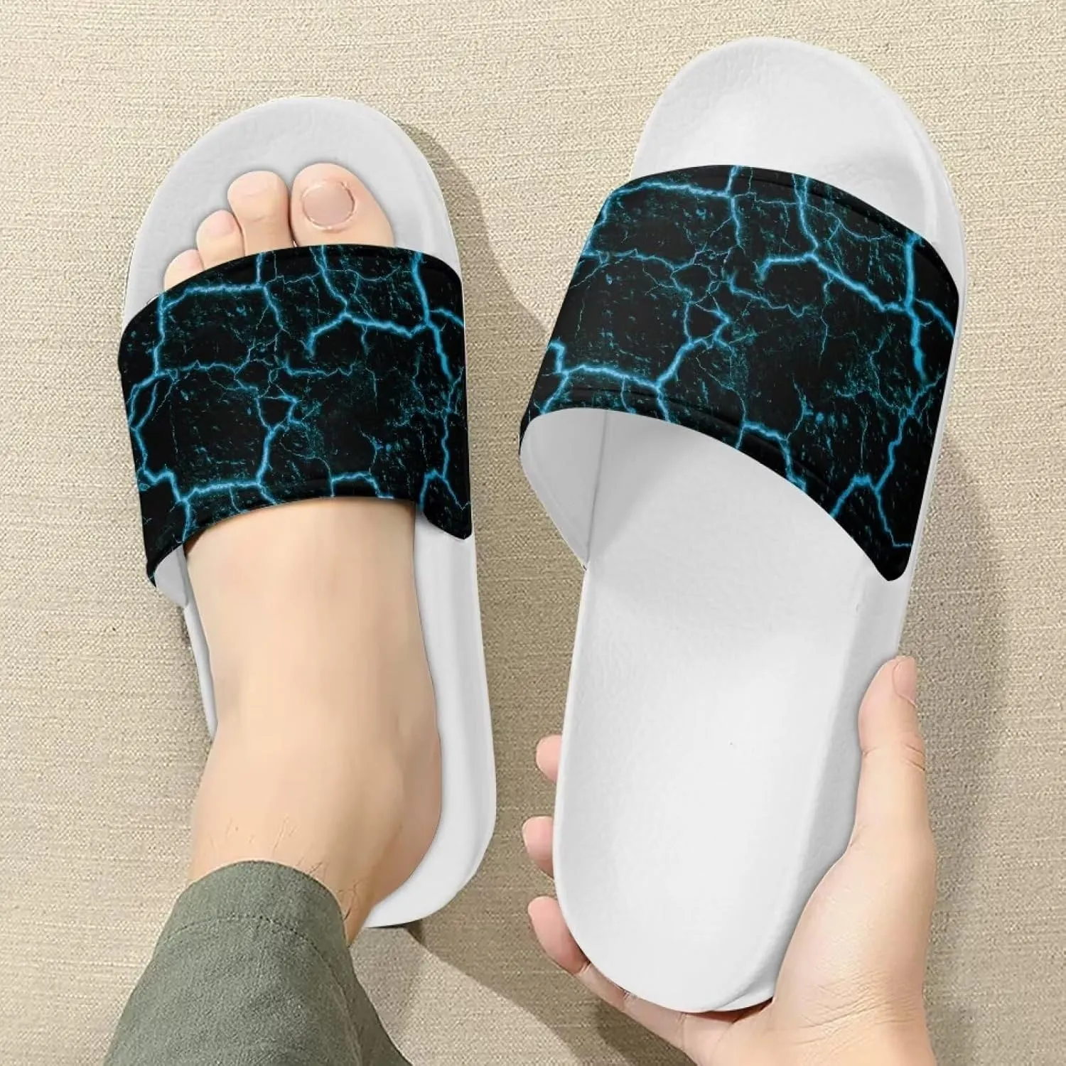 Men's Sandals Slides Non-Slip Slippers Casual White Sole Summer Shoes for College Dorm Gym Beach