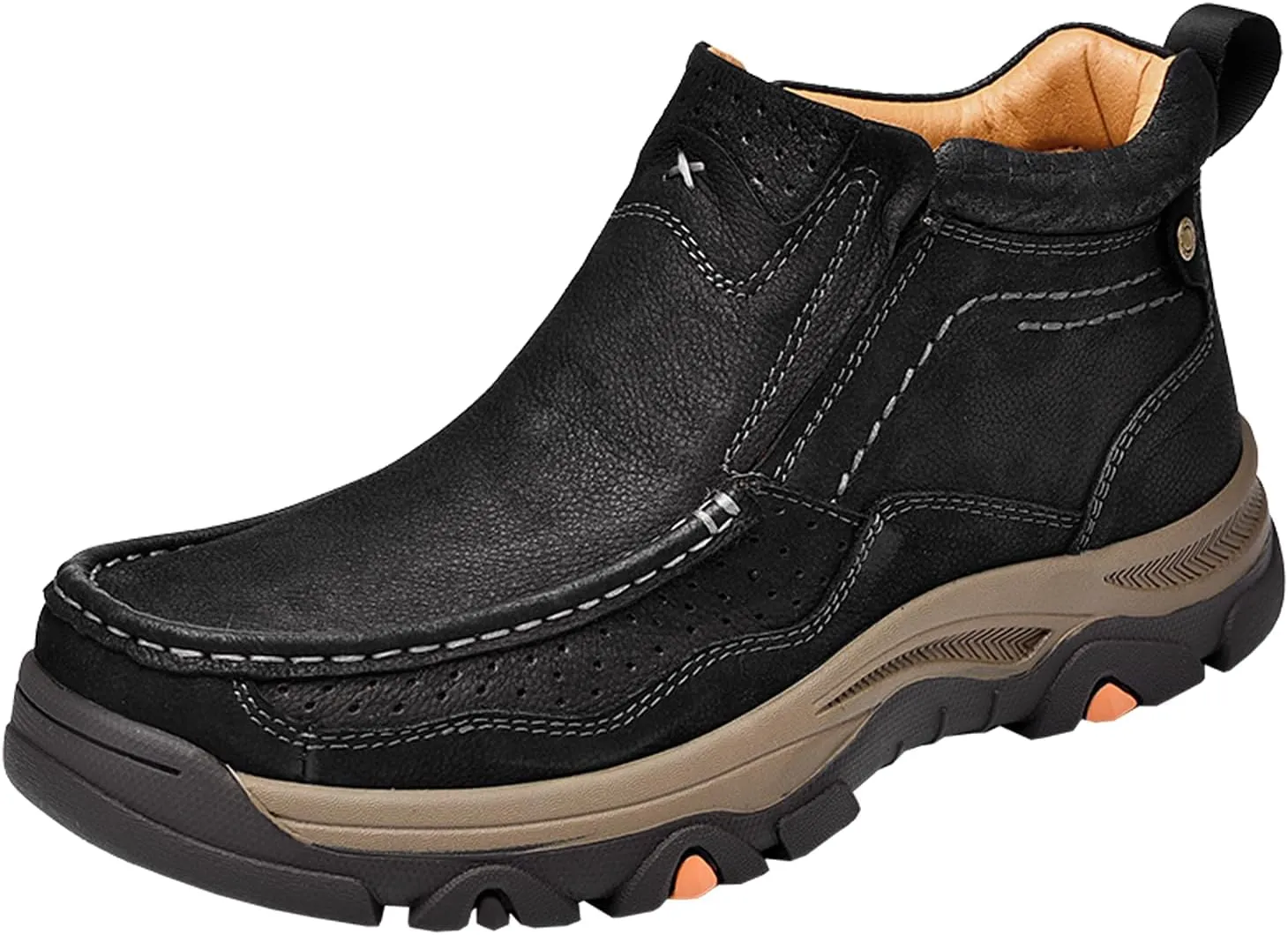 Mens Slip On Casual Loafers Classic Outdoor Leather Walking Hiking Shoes Comfortable for Work Office Dress Outdoor High Top