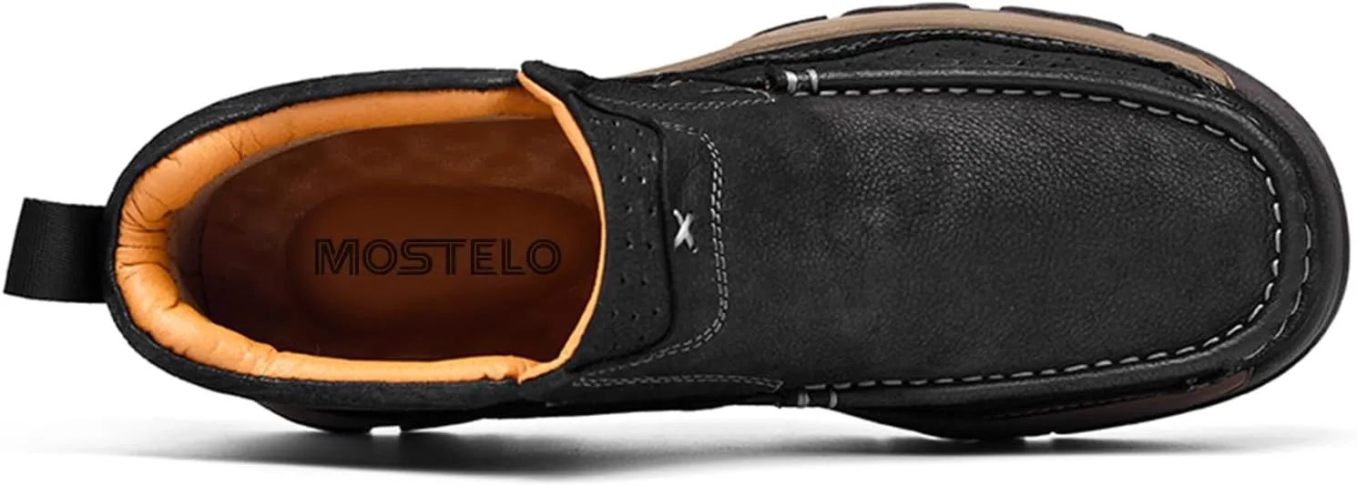 Mens Slip On Casual Loafers Classic Outdoor Leather Walking Hiking Shoes Comfortable for Work Office Dress Outdoor High Top