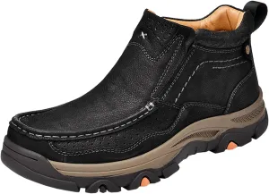 Mens Slip On Casual Loafers Classic Outdoor Leather Walking Hiking Shoes Comfortable for Work Office Dress Outdoor High Top