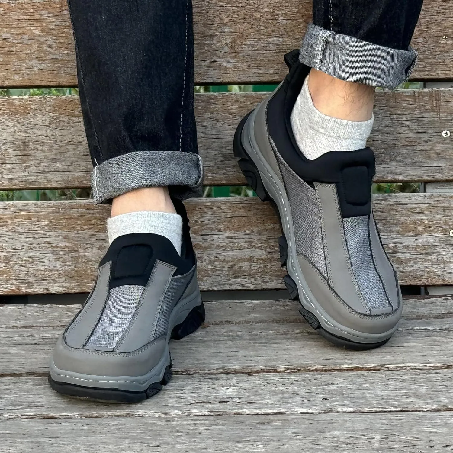 Mens Slip On Hands Free Loafers Causal Outdoor Walking Slip-Ins Breathable Step in Work Shoes