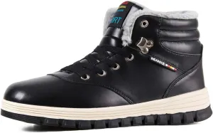 Mens Snow Boots Winter Waterproof Shoes Lace Up Anti-Slip Ankle Outdoor Shoes with Warm Fully Fur Lined (Black, 42)