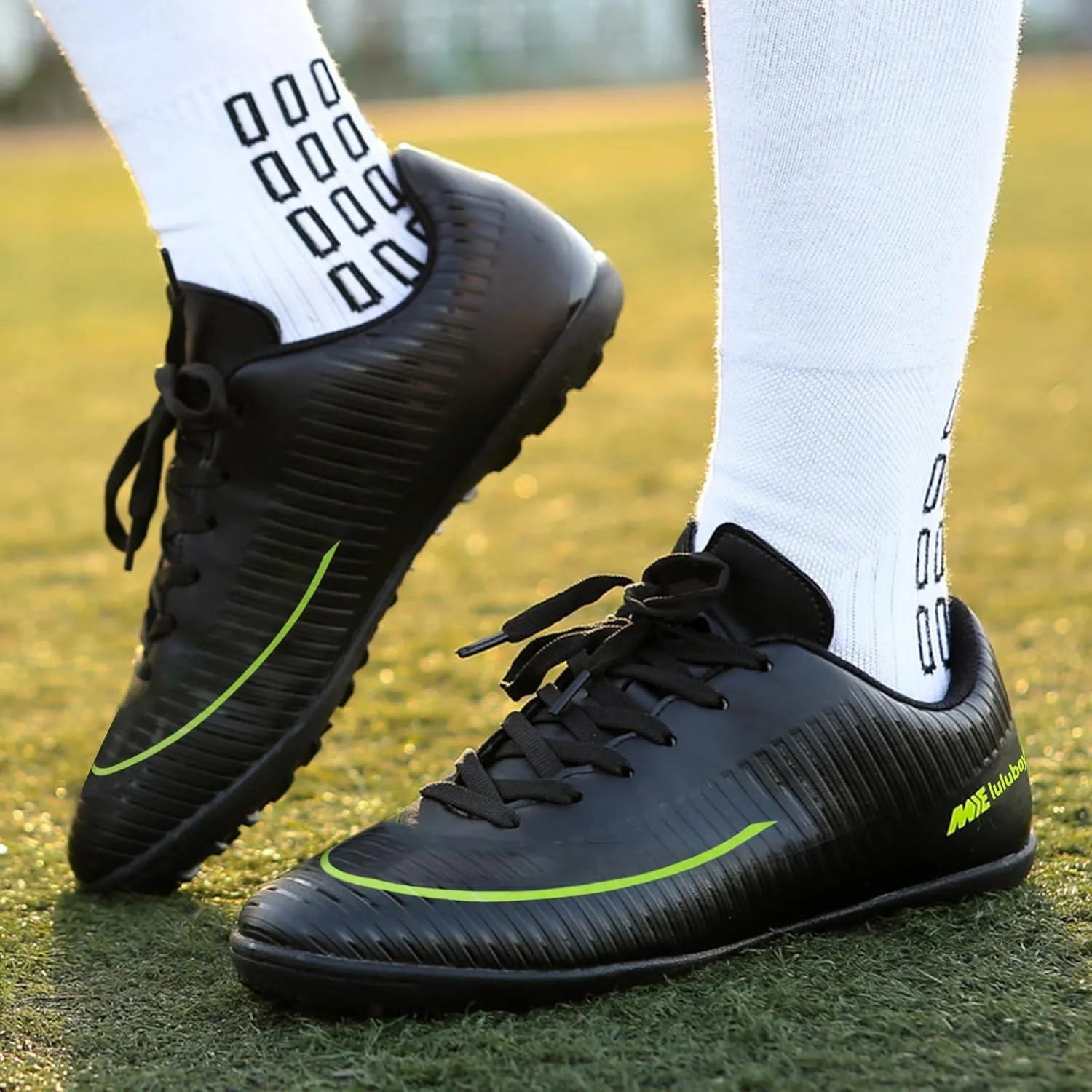 Men's Soccer Cleats Football Shoes Non-Slip Spikes Lace-Up Indoor TF Turf Futsal Running Sports Athletic Sneaker