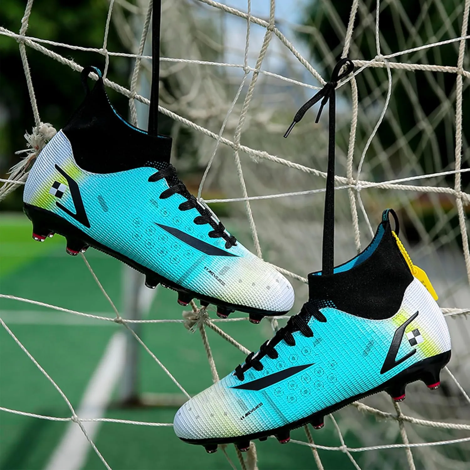Men's Soccer Cleats Football Shoes with Non-Slip Spikes High-Tops Lace-Up Ankle Support Outdoor Firm Ground Turf Baseball Lacrosse Combat Boots