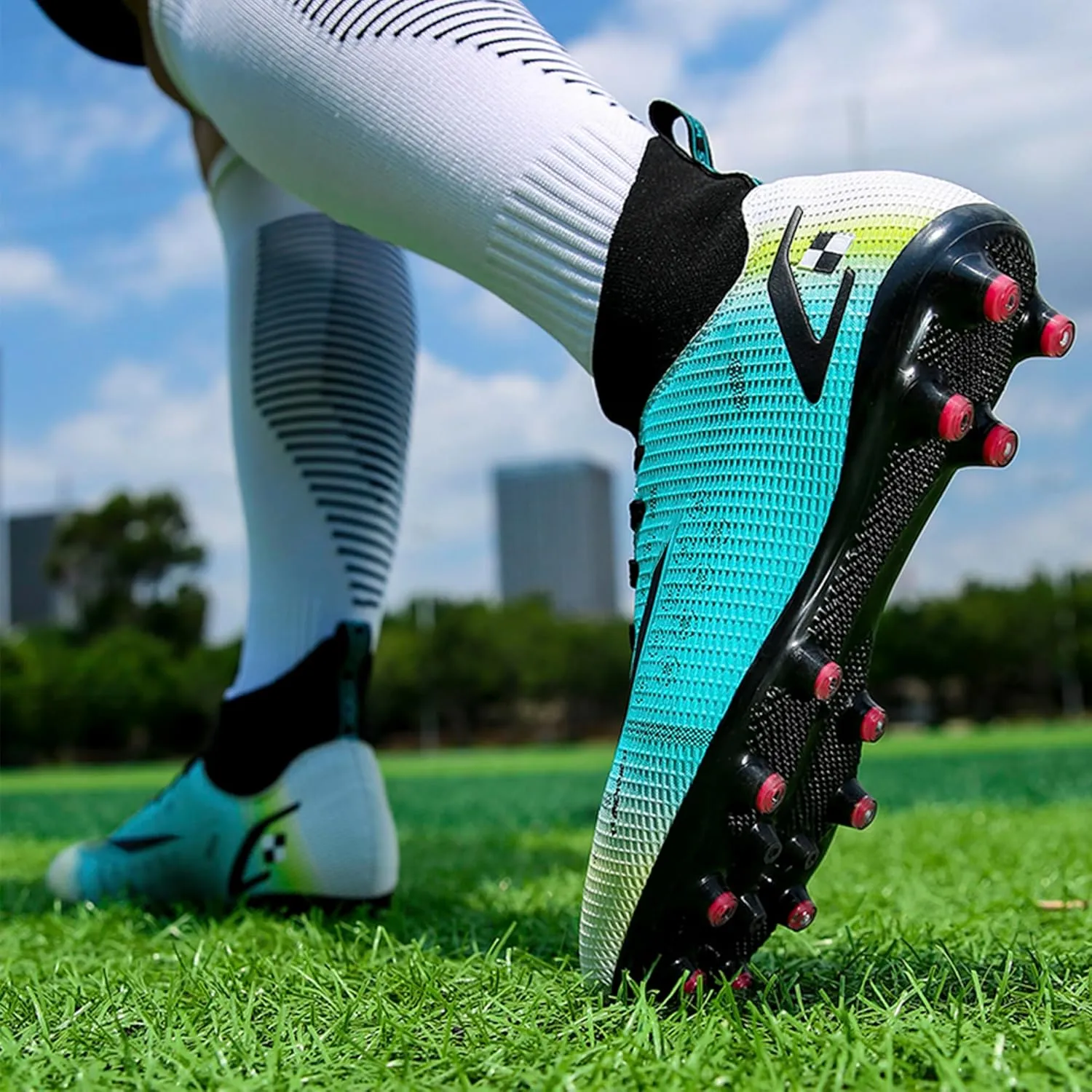 Men's Soccer Cleats Football Shoes with Non-Slip Spikes High-Tops Lace-Up Ankle Support Outdoor Firm Ground Turf Baseball Lacrosse Combat Boots