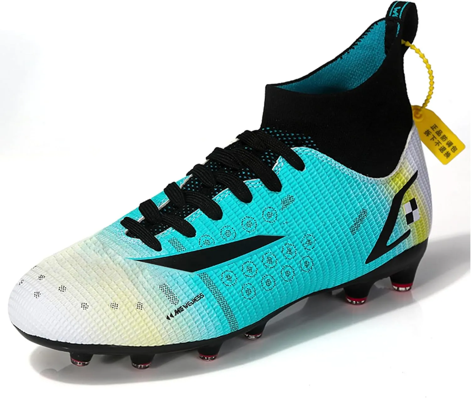 Men's Soccer Cleats Football Shoes with Non-Slip Spikes High-Tops Lace-Up Ankle Support Outdoor Firm Ground Turf Baseball Lacrosse Combat Boots