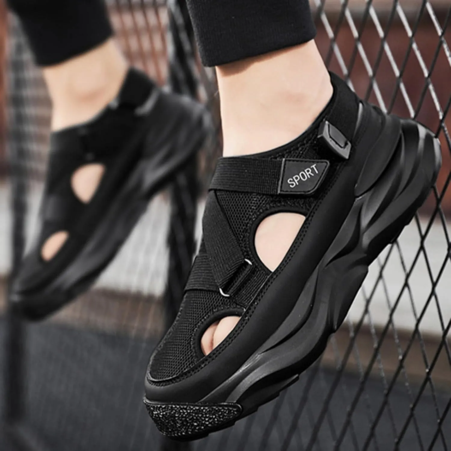 Men's Trendy Close Toe Breathable Sandals, Mesh Slippers Breathable Beach Shoes, Slip-Ins Fisherman Sandal