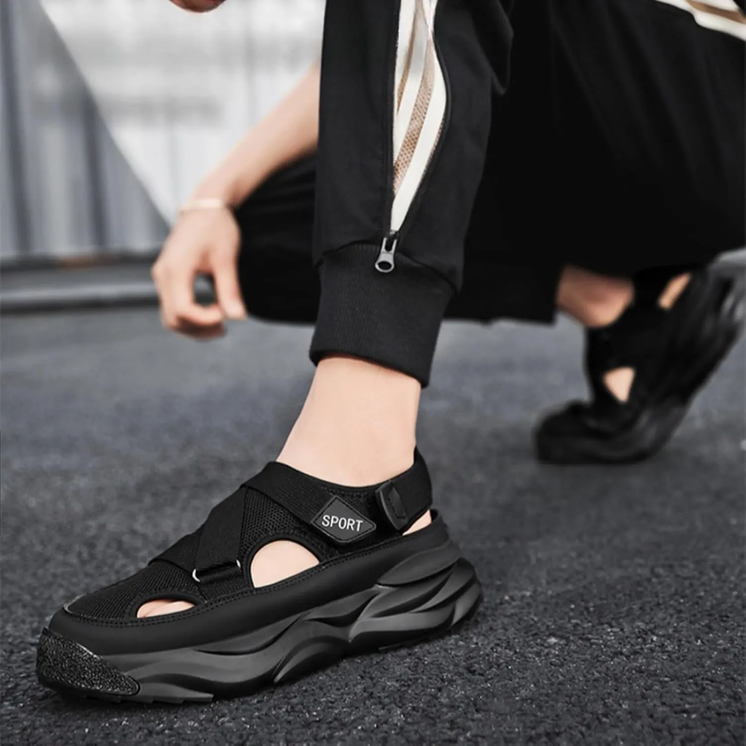 Men's Trendy Close Toe Breathable Sandals, Mesh Slippers Breathable Beach Shoes, Slip-Ins Fisherman Sandal