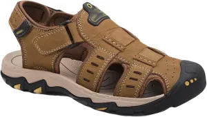 Mens Walking Sandals Closed Toe Sports Outdoor Leather Sandals for Trekking Trail Hiking Running Beach
