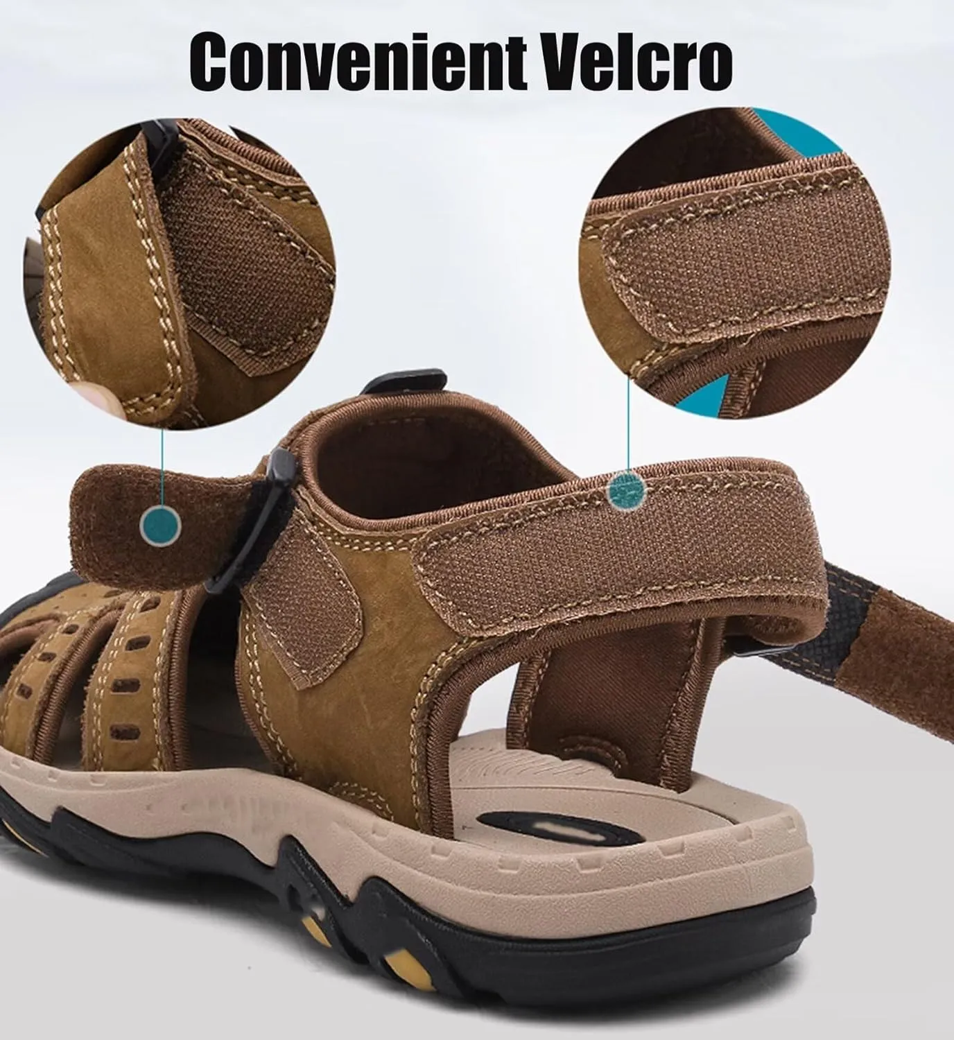 Mens Walking Sandals Closed Toe Sports Outdoor Leather Sandals for Trekking Trail Hiking Running Beach