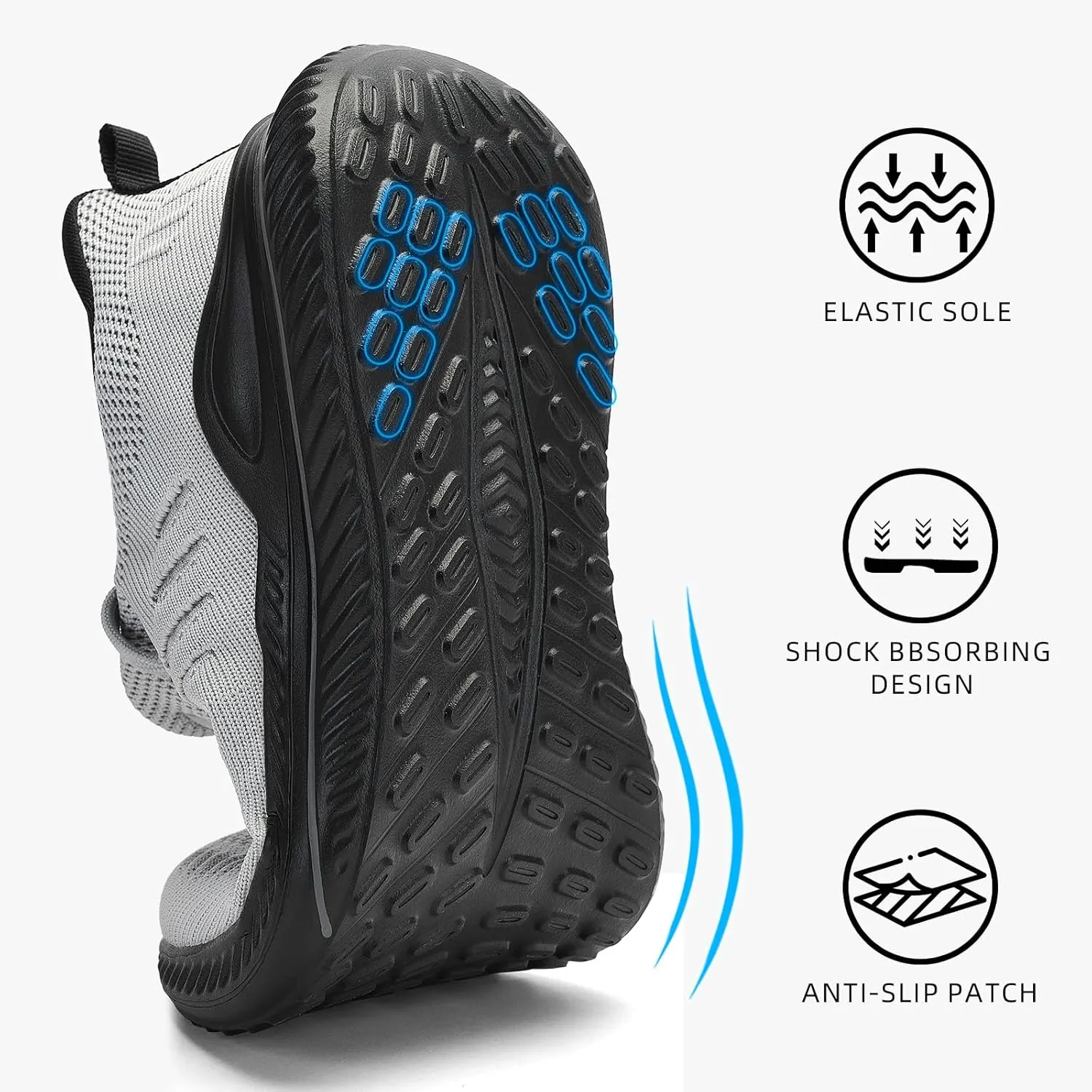 Mens Wide Sneakers - Slip On Memory Foam Walking Shoes Breathable Non Slip Tennis Running Shoe Ultra Lightweight Comfortable Workout Gym Jogging and Casual Sports