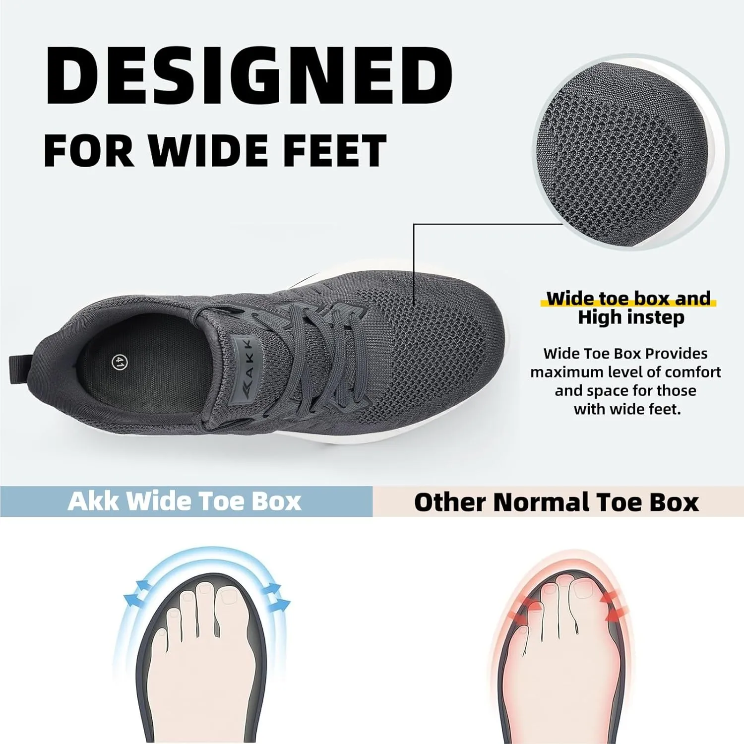 Mens Wide Sneakers - Slip On Memory Foam Walking Shoes Breathable Non Slip Tennis Running Shoe Ultra Lightweight Comfortable Workout Gym Jogging and Casual Sports