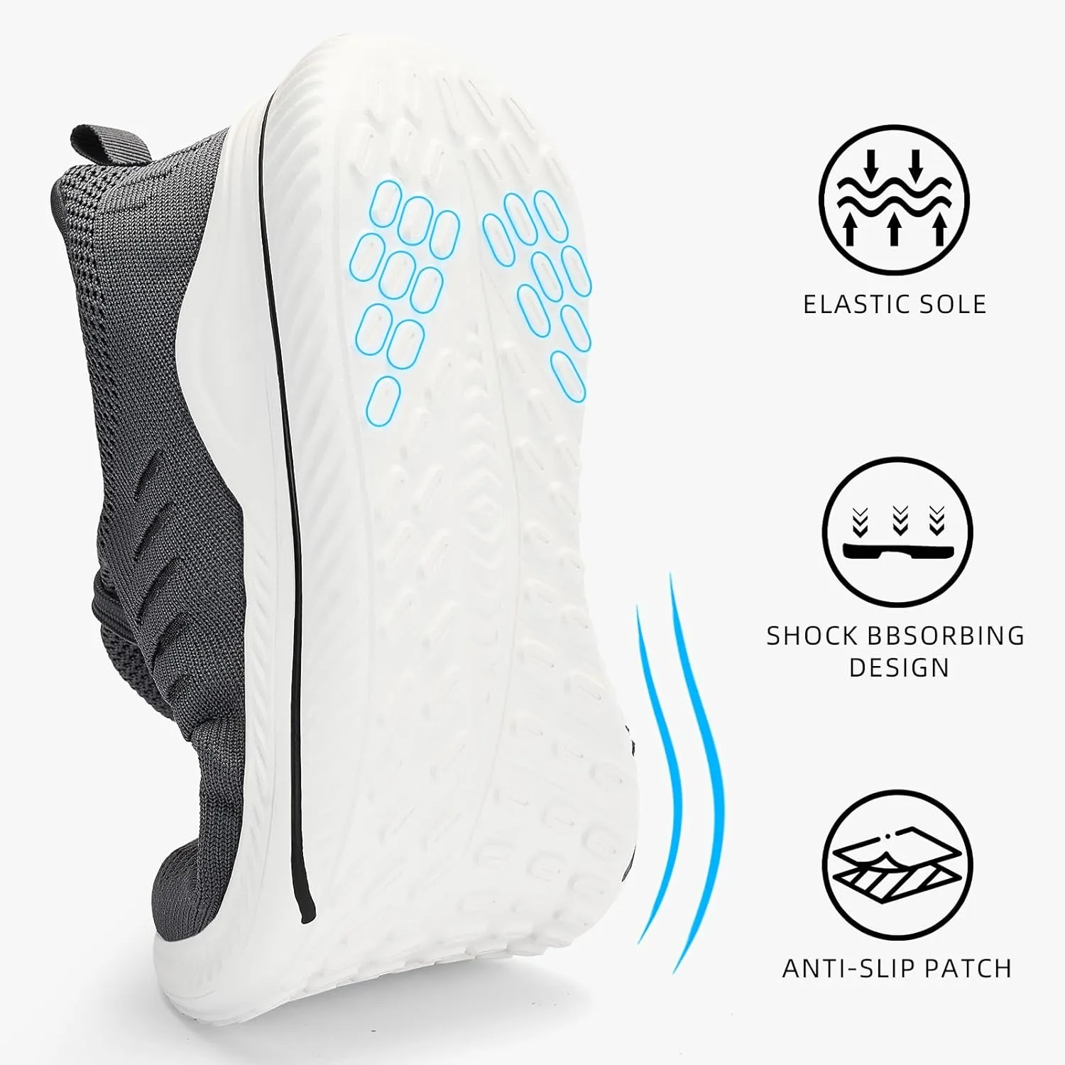 Mens Wide Sneakers - Slip On Memory Foam Walking Shoes Breathable Non Slip Tennis Running Shoe Ultra Lightweight Comfortable Workout Gym Jogging and Casual Sports