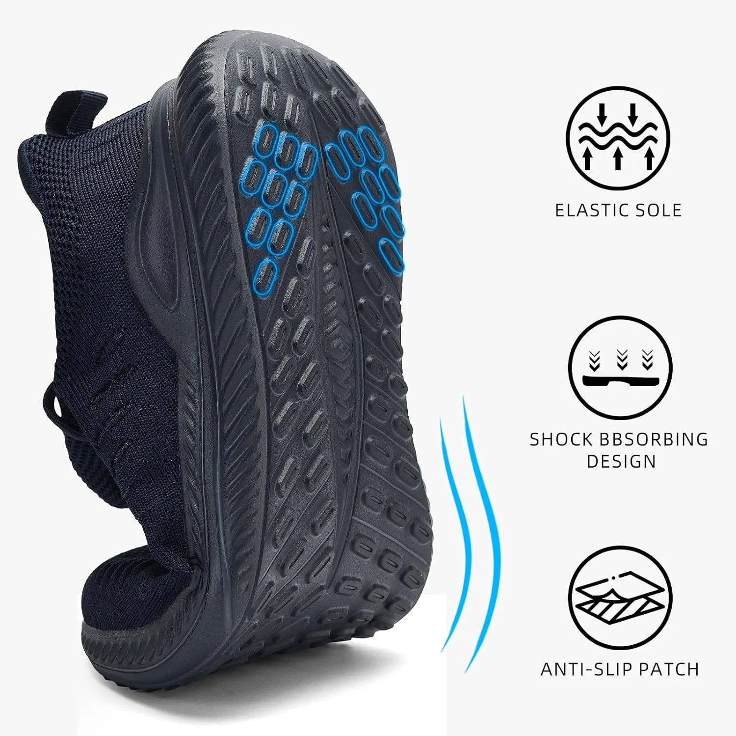 Mens Wide Sneakers - Slip On Memory Foam Walking Shoes Breathable Non Slip Tennis Running Shoe Ultra Lightweight Comfortable Workout Gym Jogging and Casual Sports