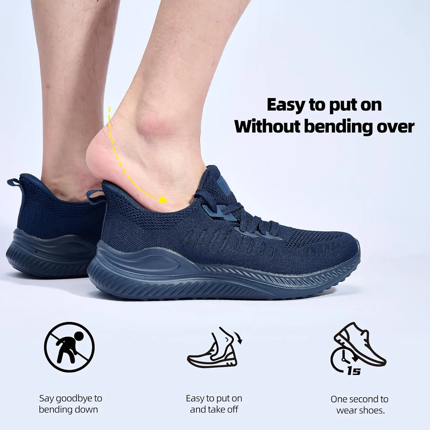 Mens Wide Sneakers - Slip On Memory Foam Walking Shoes Breathable Non Slip Tennis Running Shoe Ultra Lightweight Comfortable Workout Gym Jogging and Casual Sports