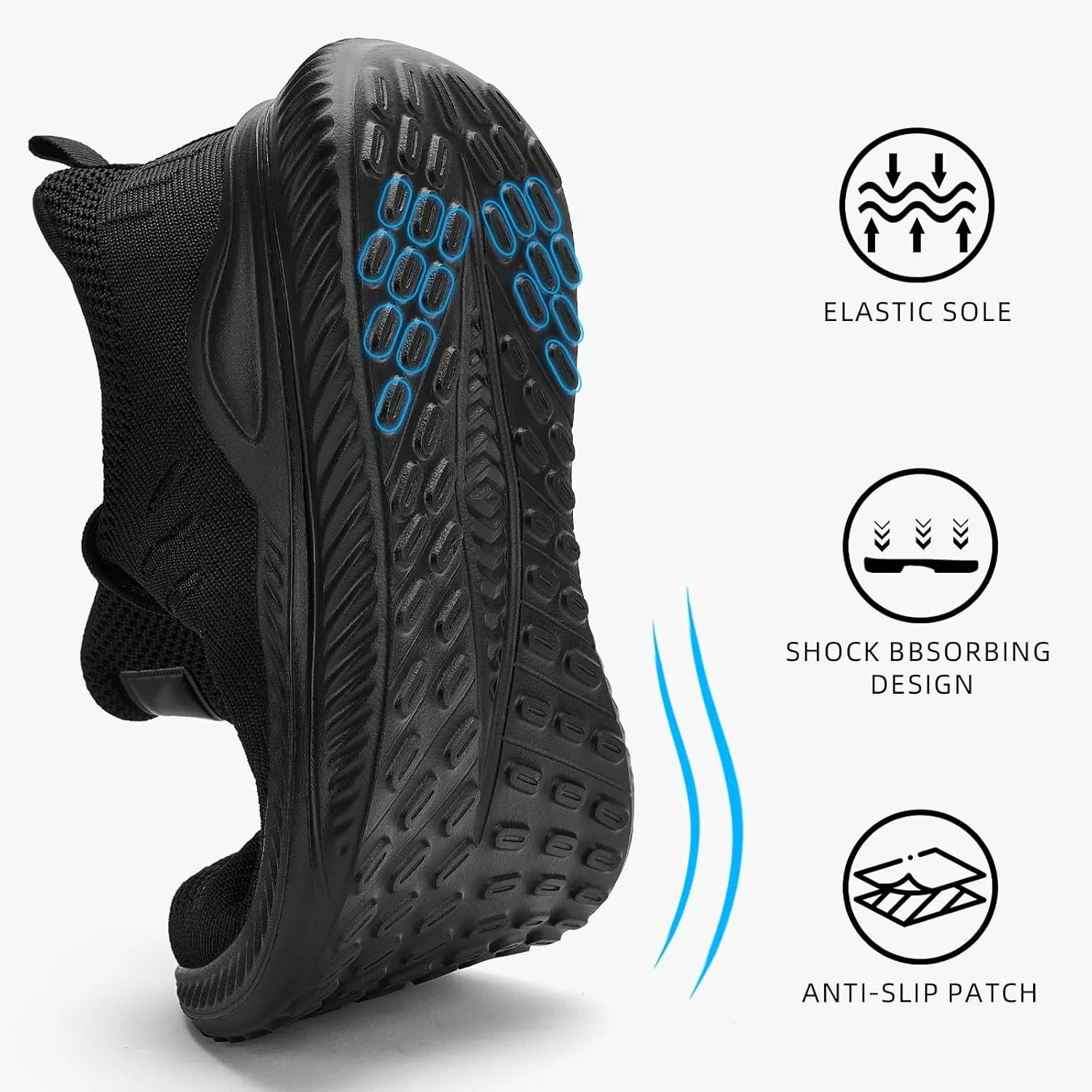 Mens Wide Sneakers - Slip On Memory Foam Walking Shoes Breathable Non Slip Tennis Running Shoe Ultra Lightweight Comfortable Workout Gym Jogging and Casual Sports
