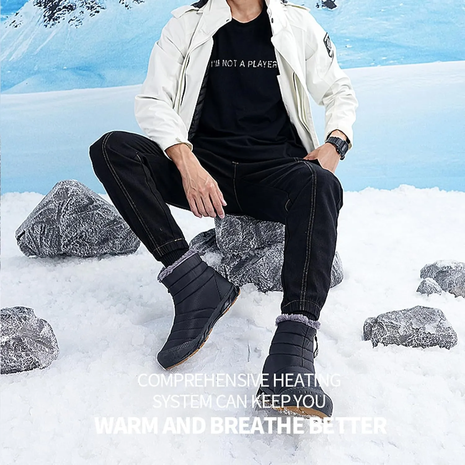 Mens Winter Warm Snow Boots Fur Lined Anti-Slip Waterproof Winter Shoes Retro Anti-Collision Round Toe Zipper Closure Slip on Outdoor Boot