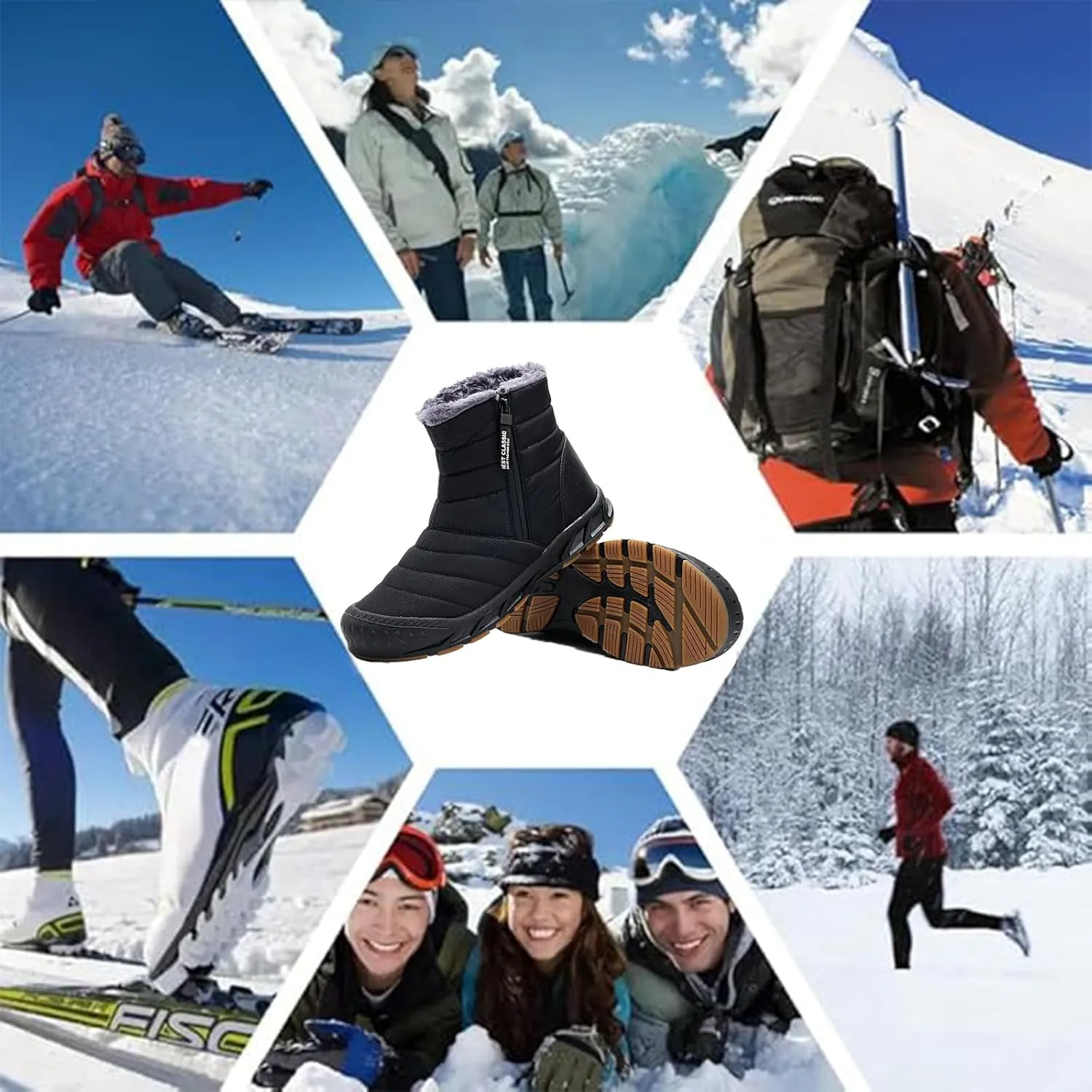 Mens Winter Warm Snow Boots Fur Lined Anti-Slip Waterproof Winter Shoes Retro Anti-Collision Round Toe Zipper Closure Slip on Outdoor Boot
