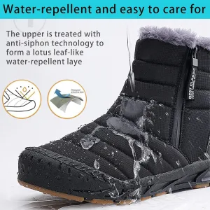 Mens Winter Warm Snow Boots Fur Lined Anti-Slip Waterproof Winter Shoes Retro Anti-Collision Round Toe Zipper Closure Slip on Outdoor Boot