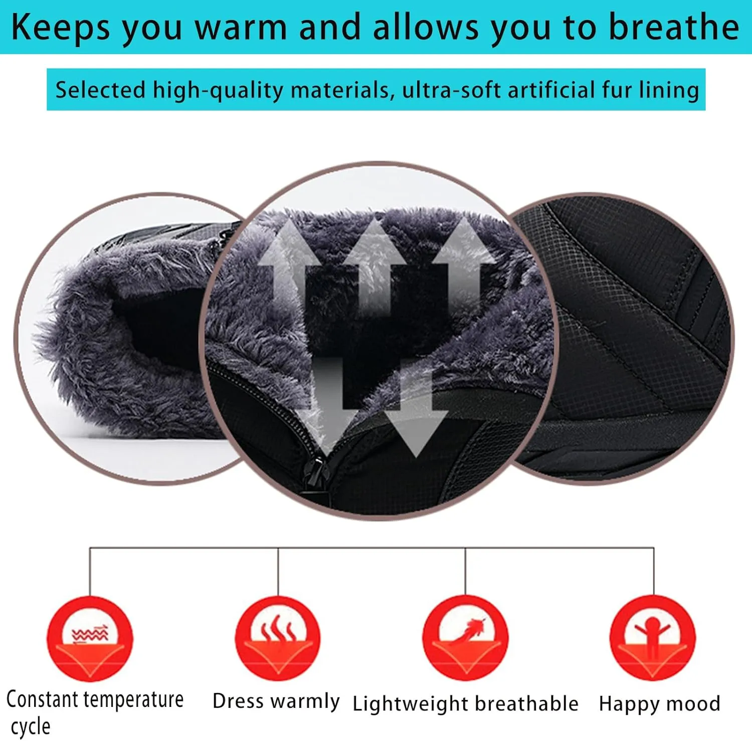Mens Winter Warm Snow Boots Fur Lined Anti-Slip Waterproof Winter Shoes Retro Anti-Collision Round Toe Zipper Closure Slip on Outdoor Boot