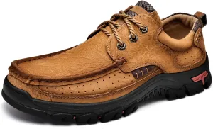 Mens with Laces Slip On Casual Loafers Classic Outdoor Leather Walking Hiking Shoes Comfortable for Work Office Dress Outdoor