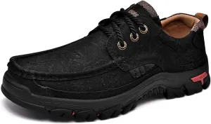 Mens with Laces Slip On Casual Loafers Classic Outdoor Leather Walking Hiking Shoes Comfortable for Work Office Dress Outdoor