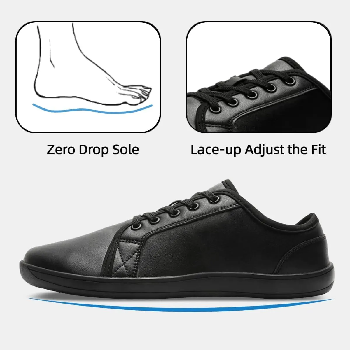 Mens Womens Minimalist Barefoot Sneakers Leather Shoes Wide Toe Box Zero Drop Walking Shoes