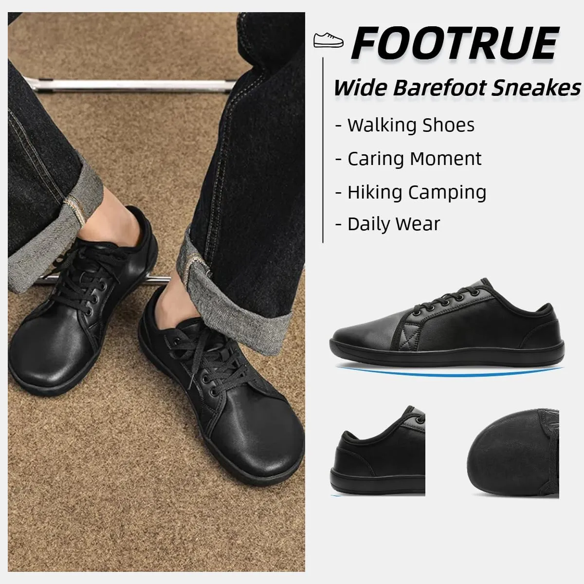 Mens Womens Minimalist Barefoot Sneakers Leather Shoes Wide Toe Box Zero Drop Walking Shoes