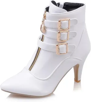 MEOTINA Gold High Heels for Women Kitten Heel Pointed Toe Short Womens Booties Buckle High Heeled Ankle Metallic Shoes