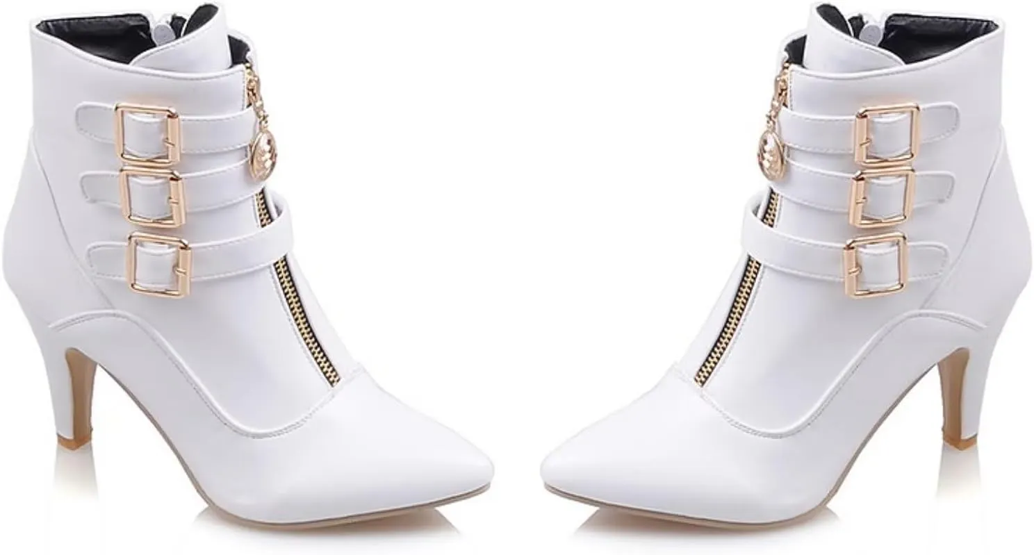 MEOTINA Gold High Heels for Women Kitten Heel Pointed Toe Short Womens Booties Buckle High Heeled Ankle Metallic Shoes