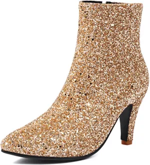 MEOTINA Gold High Heels for Women Kitten Heel Pointed Toe Short Womens Booties Buckle High Heeled Ankle Metallic Shoes