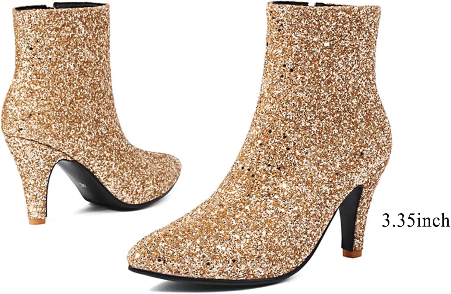 MEOTINA Gold High Heels for Women Kitten Heel Pointed Toe Short Womens Booties Buckle High Heeled Ankle Metallic Shoes