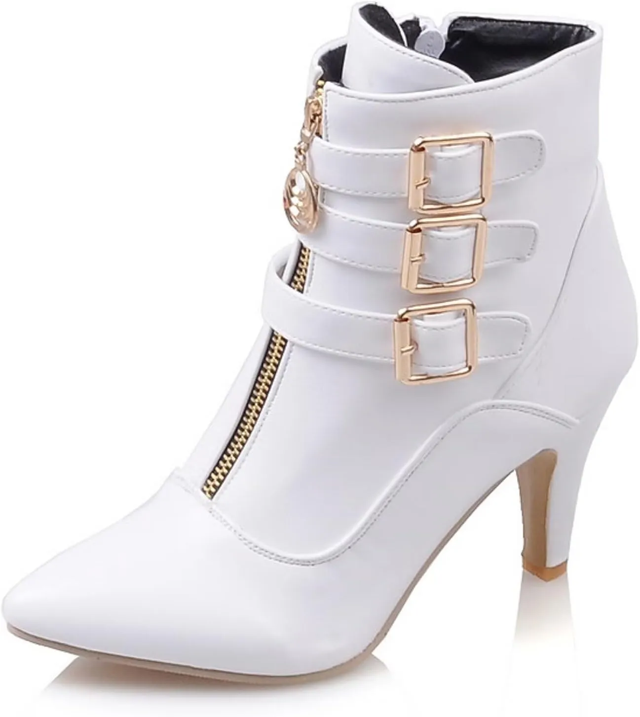MEOTINA Gold High Heels for Women Kitten Heel Pointed Toe Short Womens Booties Buckle High Heeled Ankle Metallic Shoes