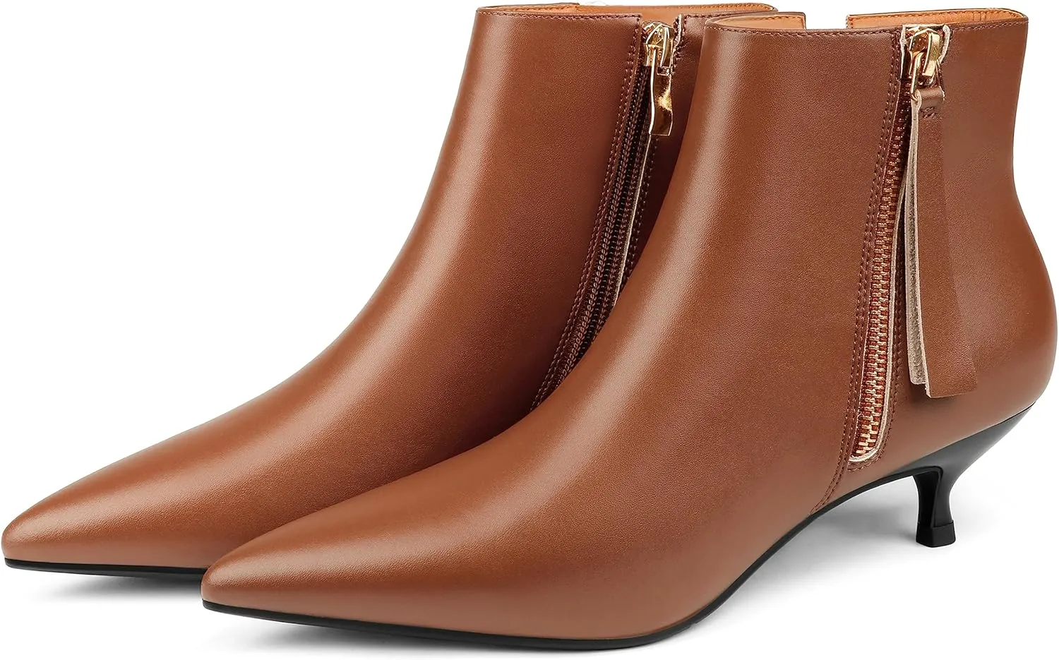 MERUMOTE Women's Leather Ankle Boots Low Heels Shoes Zipper Winter Booties