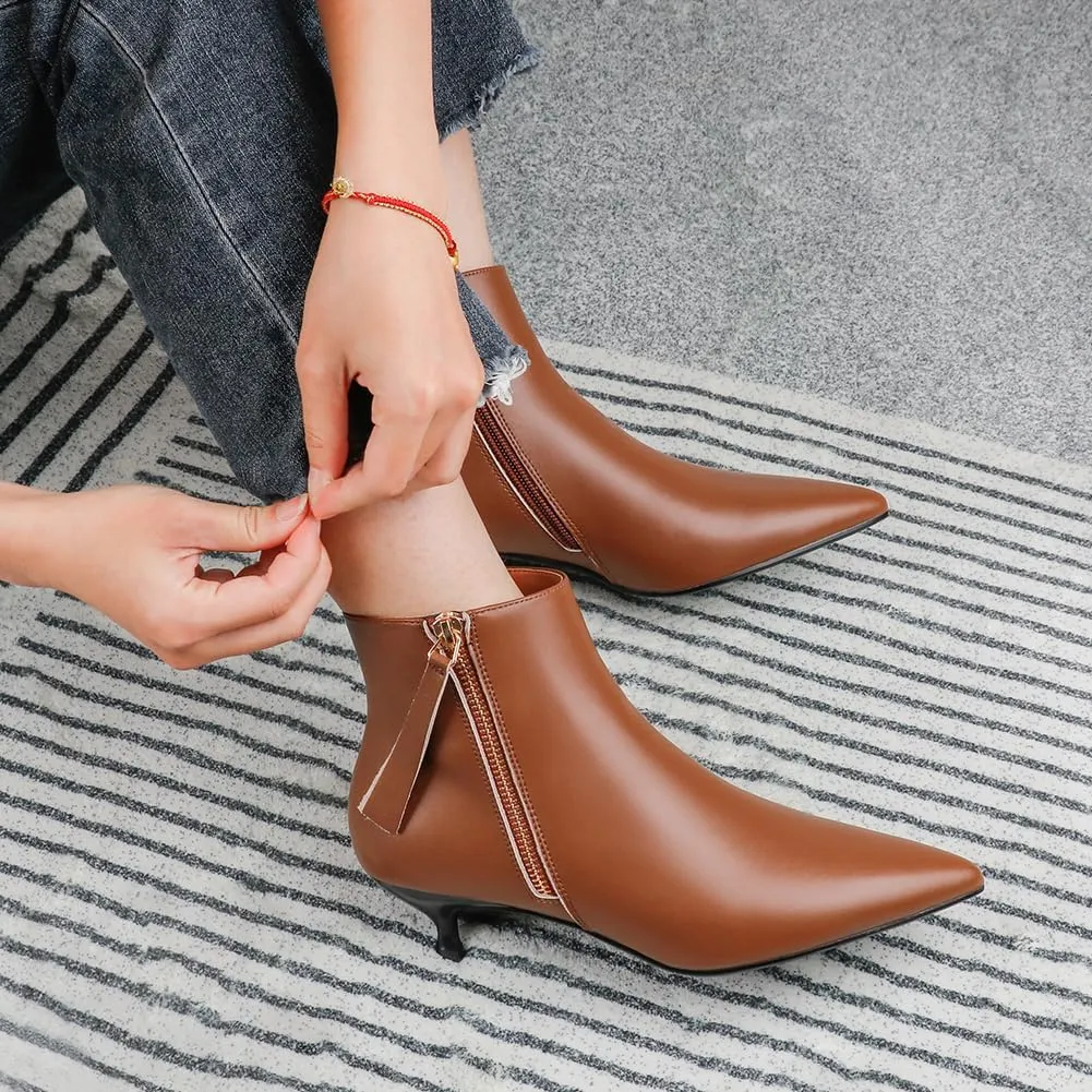 MERUMOTE Women's Leather Ankle Boots Low Heels Shoes Zipper Winter Booties
