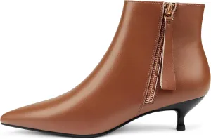 MERUMOTE Women's Leather Ankle Boots Low Heels Shoes Zipper Winter Booties