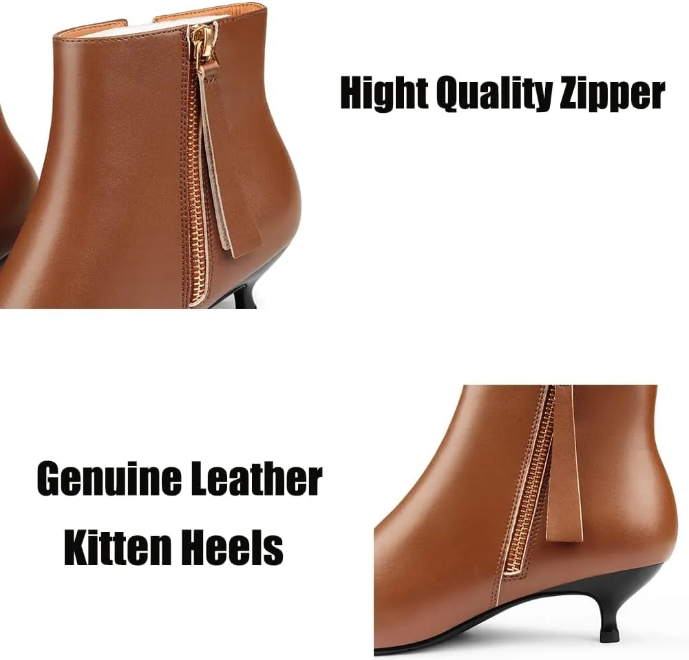 MERUMOTE Women's Leather Ankle Boots Low Heels Shoes Zipper Winter Booties