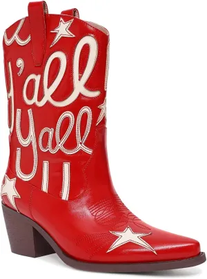 Metallic Cowboy boots for Women Mid Calf Low Heel Pointed Toe Womens Cowgirl Boots Fashion Embroidery Western Pull On Boots