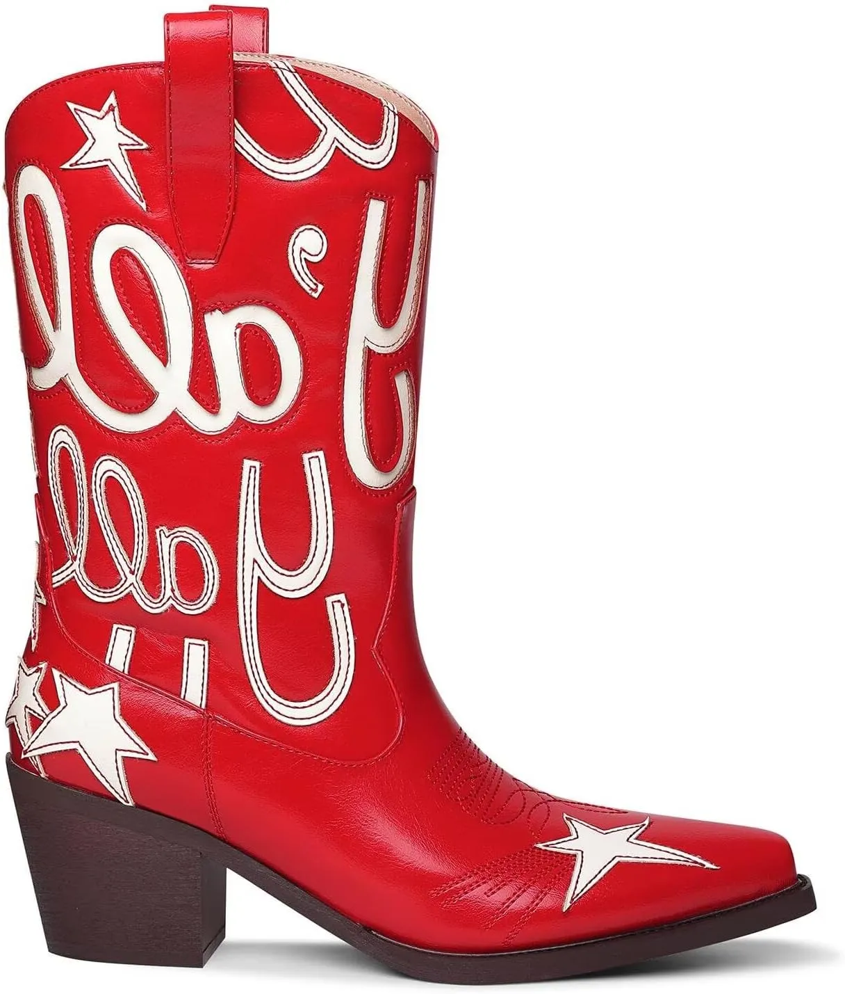 Metallic Cowboy boots for Women Mid Calf Low Heel Pointed Toe Womens Cowgirl Boots Fashion Embroidery Western Pull On Boots