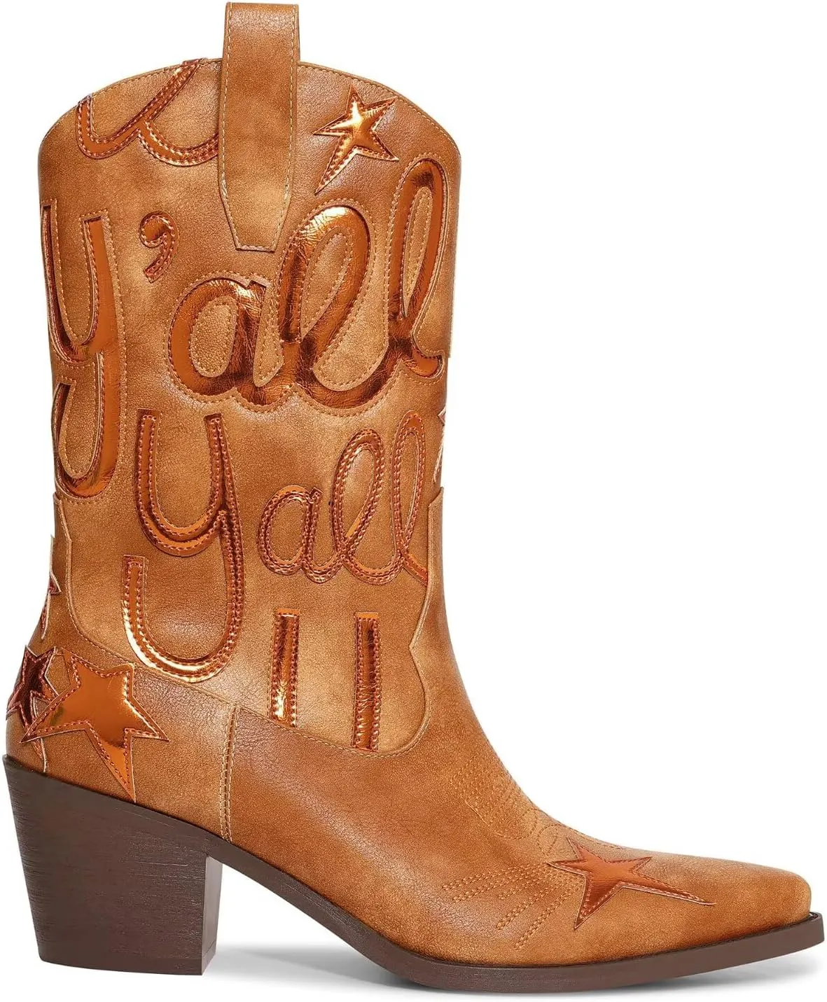 Metallic Cowboy boots for Women Mid Calf Low Heel Pointed Toe Womens Cowgirl Boots Fashion Embroidery Western Pull On Boots